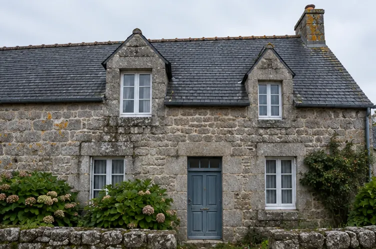 Illustration : Maison en pierre grise à joints apparents