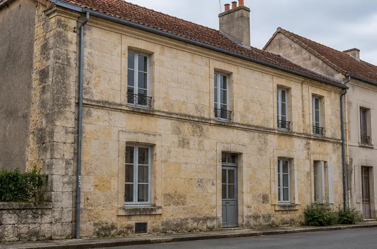 Illustration : Façade de ville en pierre calcaire claire