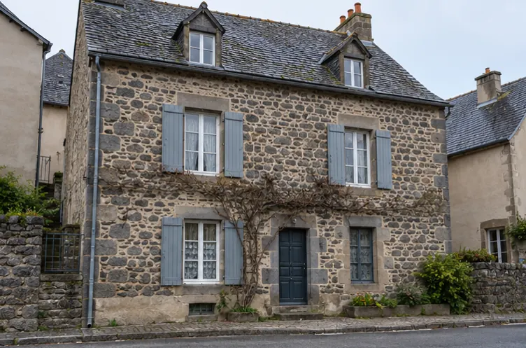 Illustration : Maison en pierre sombre à joints clairs