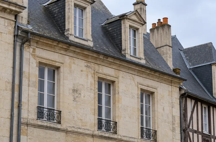 Illustration : Façade en pierre claire et toiture en ardoise