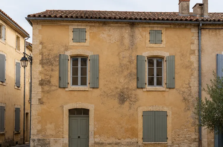 Illustration : Façade en pierre claire et enduit ocre