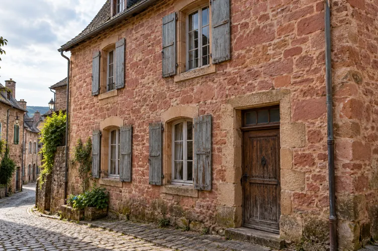 Illustration : Façade en grès rose du Rouergue et joints clairs