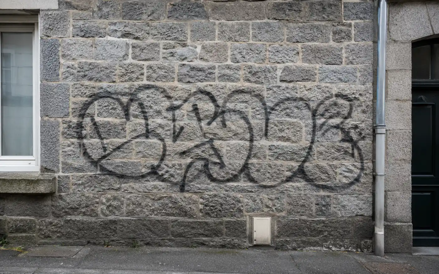 Illustration du bâti régional — Bretagne — avec graffiti